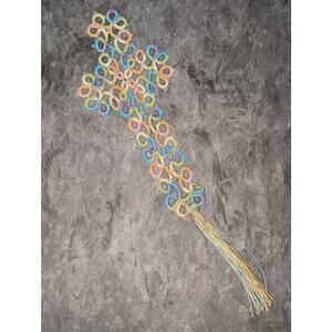 Pretty Gift: Handcrafted Variegated Pastels Tatted Cross Bookmark w/ Tassel